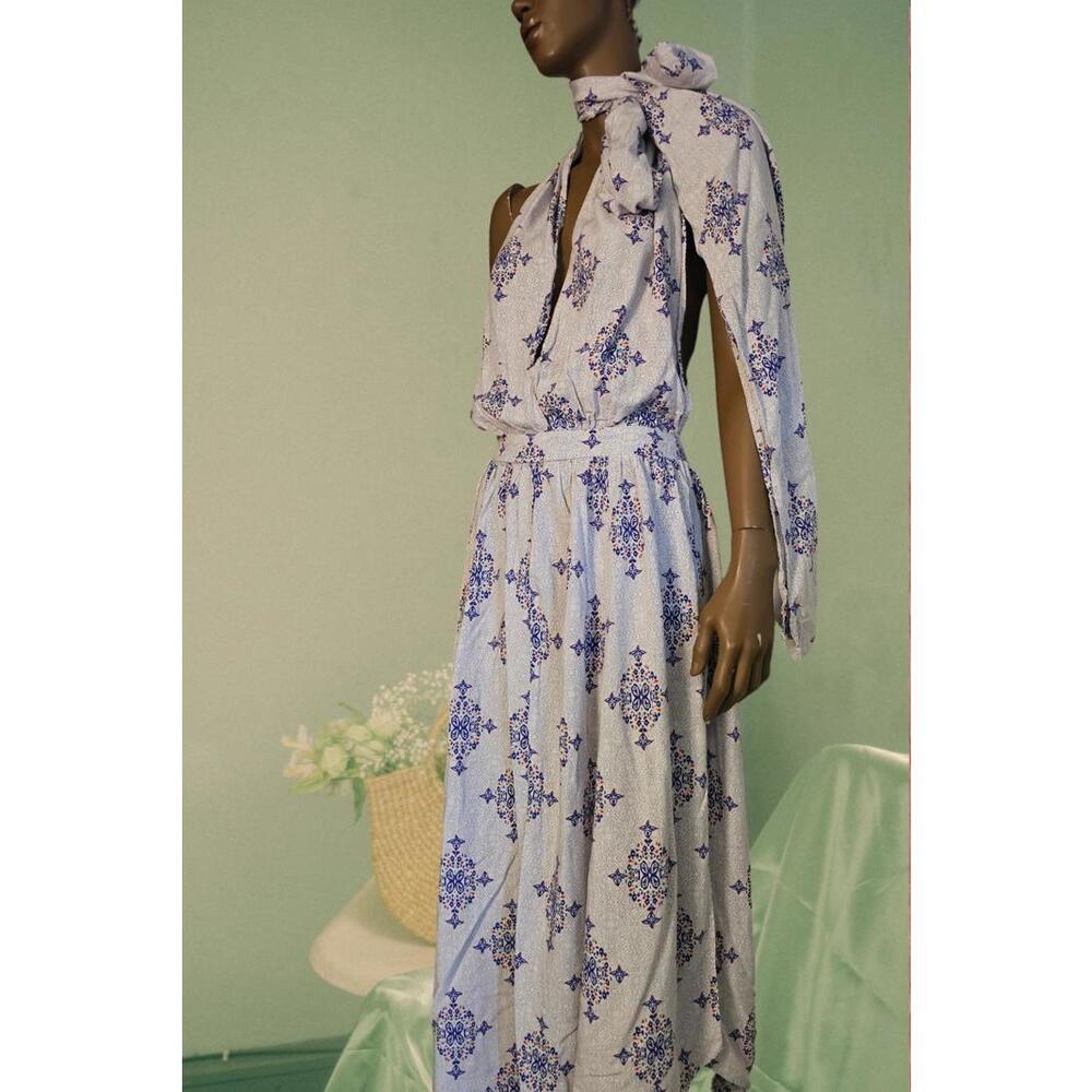 Angel Biba size M-L flowy dress multistyle halter neck coastal print